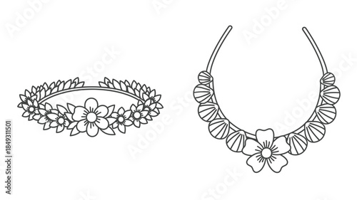 Floral wreath and necklace design illustration a delicate botanical silhouette