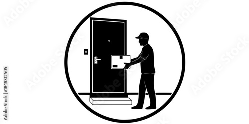 Contactless Doorstep Delivery Vector Silhouette