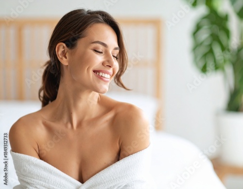 torso of a beautiful Caucasian woman, in her hotel room, AI gene