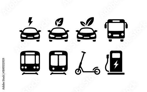 Electric car silhouette vector design, electric car line with charging stations, black silhouette of an electric car charging, hybrid technology vehicles car logo idea vector based illustration