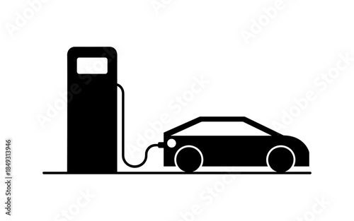 Electric car silhouette vector design, electric car line with charging stations, black silhouette of an electric car charging, hybrid technology vehicles car logo idea vector based illustration