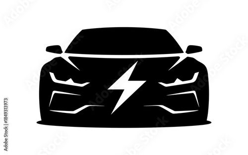Electric car silhouette vector design, electric car line with charging stations, black silhouette of an electric car charging, hybrid technology vehicles car logo idea vector based illustration