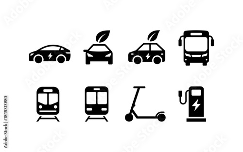 Electric car silhouette vector design, electric car line with charging stations, black silhouette of an electric car charging, hybrid technology vehicles car logo idea vector based illustration