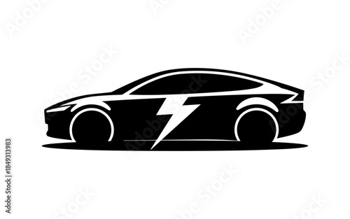 Electric car silhouette vector design, electric car line with charging stations, black silhouette of an electric car charging, hybrid technology vehicles car logo idea vector based illustration