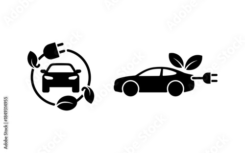 Electric car silhouette vector design, electric car line with charging stations, black silhouette of an electric car charging, hybrid technology vehicles car logo idea vector based illustration