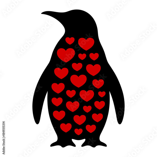 Penguin Silhouette with Heart Cutouts