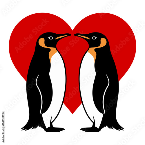 Penguin Couple Framed by Heart