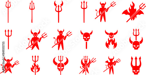 Trident devil icon vector set. pitchfork illustration sign collection. hell symbol.
