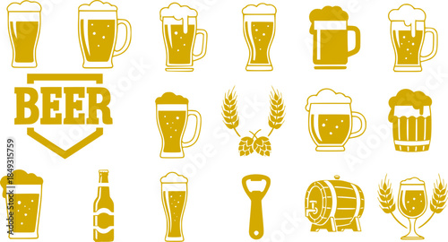 Beer glass icon vector set. Beer illustration sign collection. alcohol symbol. Beer logo.
