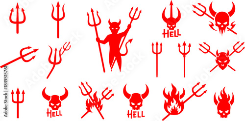 Trident devil icon vector set. pitchfork illustration sign collection. hell symbol.
