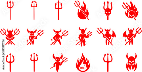 Trident devil icon vector set. pitchfork illustration sign collection. hell symbol.
