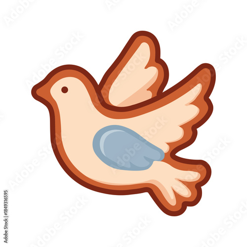 Gingerbread Vector Dove for Easter or Christmas Holidays, Wedding. Flat Cookie Illustration on White Background.