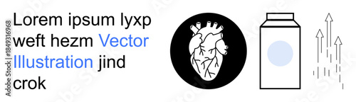 Health awareness, nutrition science, growth concept, medical education, anatomical research, visual communication. Anatomical heart, milk carton growth arrows. Health awareness and nutrition science