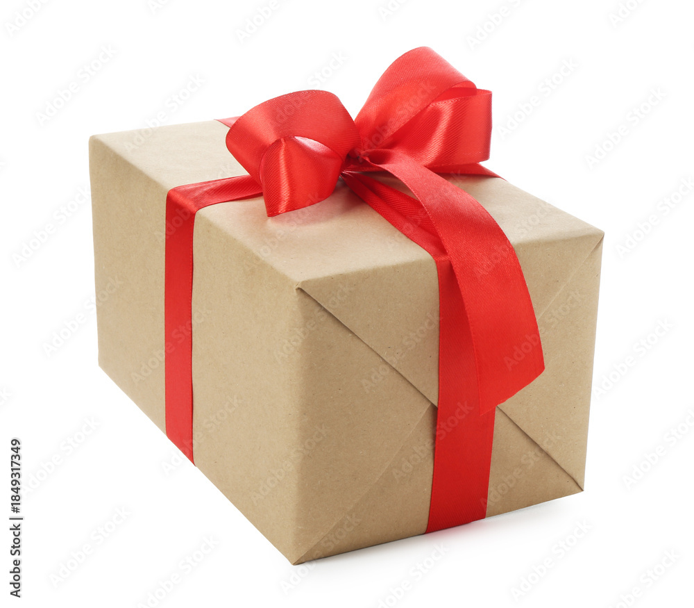 Fototapeta premium One beautiful gift box isolated on white