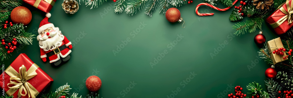 custom made wallpaper toronto digitalTraditional Christmas greeting card with Santa Claus and holiday gifts on green background