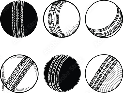 Vintage Cricket Balls Set Hand Drawn Sketch