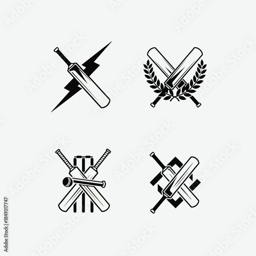 Set of Cricket Sports Badges Vector Logos Crossed Bats Emblems