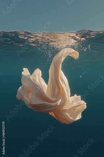 A white plastic bag floating in the ocean