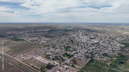 Aerial view of the city of Catriel, in Rio Negro, Argentina. Route number 151