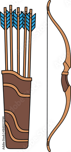 Traditional Archery Bow and Quiver with Arrows
