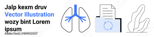 Healthcare, digital organization, sustainability, medical charts, data storage, environmental care. ion of lungs, file with document and abstract plant design. Healthcare and digital organization