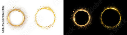 Fotografie PNG image of Four vibrant golden glowing circular frames with sparkling dust eff