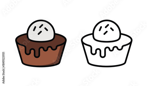 chocolate and white cupcakes with icing and scoops