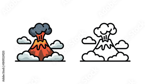 Cute Cartoon Volcano Eruption Illustration