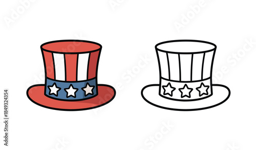 top hats with star bands in color and outline