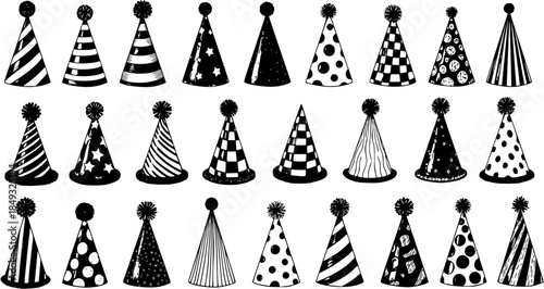 Black and White Party Hats Collection: Festive Graphic Elements for Celebrations