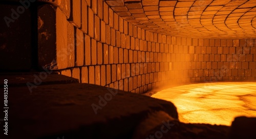 Industrial moltensalt tank interior highlighting segmented ceramic lining designed to withstand extreme temperatures in renewable energy thermal storage facilities.