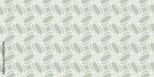 Vector seamless pattern with organic star mesh and quirky linear grid. Green texture with unusual outline waves, lattice, net design. Fresh natural background for wallpaper, textile, print, cover