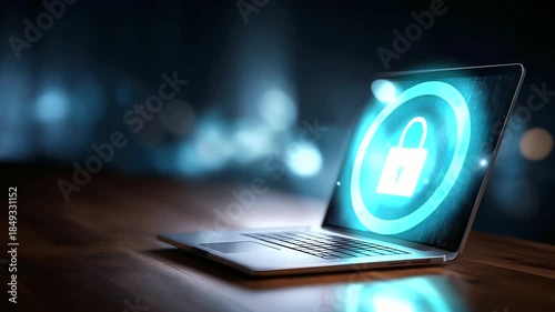 Protected laptop visualization with security elements soft tech background zipper lock symbolism cybersecurity concept display data protection imagery digital safety represent