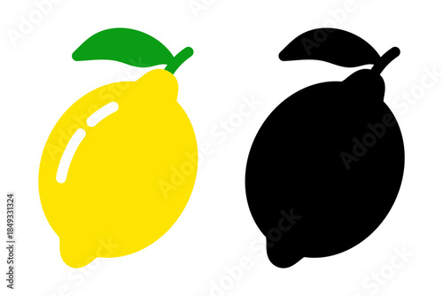 Lemon icon in flat style with silhouette variation. Vector illustration showing solid lemon shape and simple flat graphic design isolated.