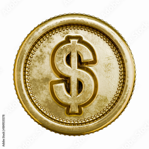Golden aged coin Currency sign Dollar 3D