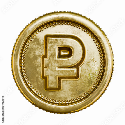 Golden aged coin Currency sign Ruble 3D
