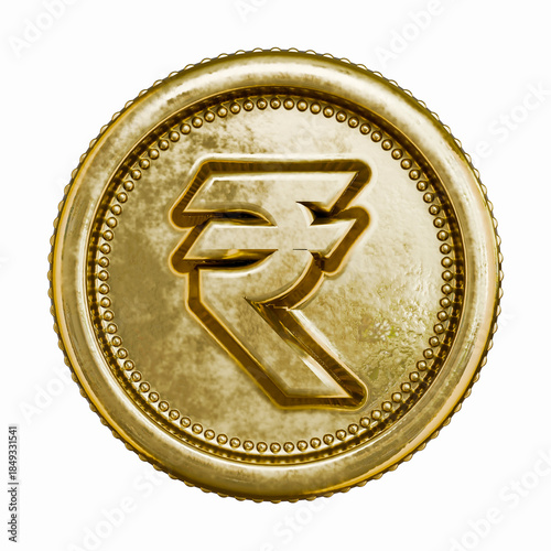Golden aged coin Currency sign Rupee 3D