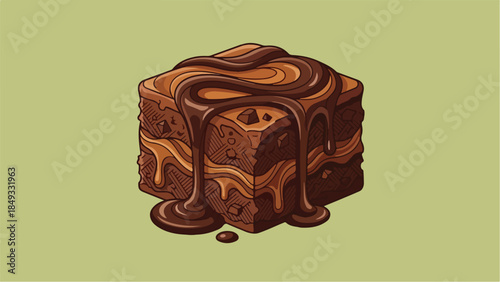 Delicious chocolate brownie with rich caramel drizzle.