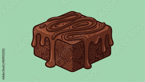 Delicious chocolate brownie with rich fudge topping a delightful dessert treat.