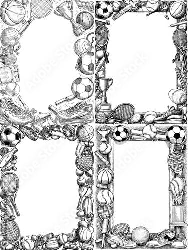 Hand drawn Paris travel frame set with Eiffel Tower, skyline and doodle elements, vintage sketch borders with copy space for postcards, posters, invitations and travel blogs.