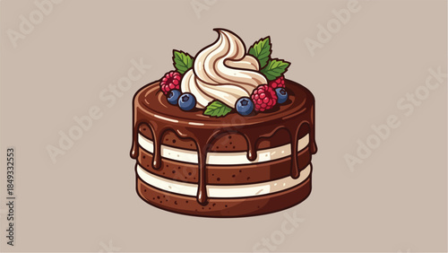 Delicious Chocolate Cake with Berries and Cream Topping 2.