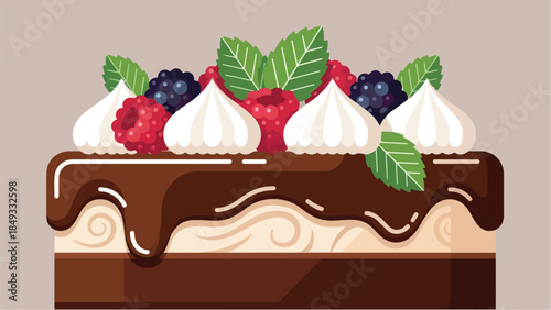 Delicious chocolate cake with fresh berries and whipped cream 1.