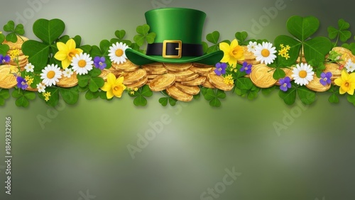 St. Patrick's Day celebration with gold coins and green hat