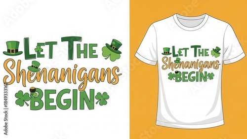 Fun St. Patrick's Day t-shirt design with shamrocks and hat