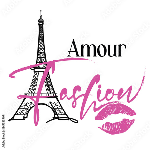 Fashion vector apparel print with Eiffel tower trendy stylish print