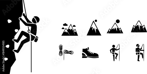 Rock Climbing silhouette vector set
