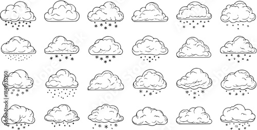 Cartoon Clouds with Snow Collection: Hand-Drawn Weather Icons for Design Elements