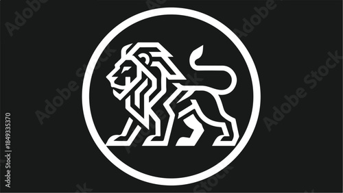 Majestic White Lion Logo in a Circular Frame on a Black Background.