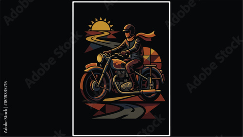 Motorcyclist Riding on a Scenic Road at Sunset.
