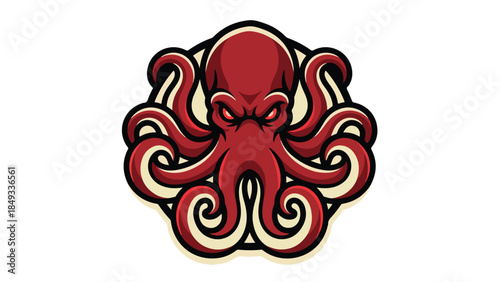 Red Octopus Mascot Logo Design Illustration.